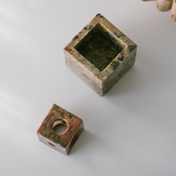 Vintage Modernist Modular Cube Stone Candle Holder - Picture 5 of 5